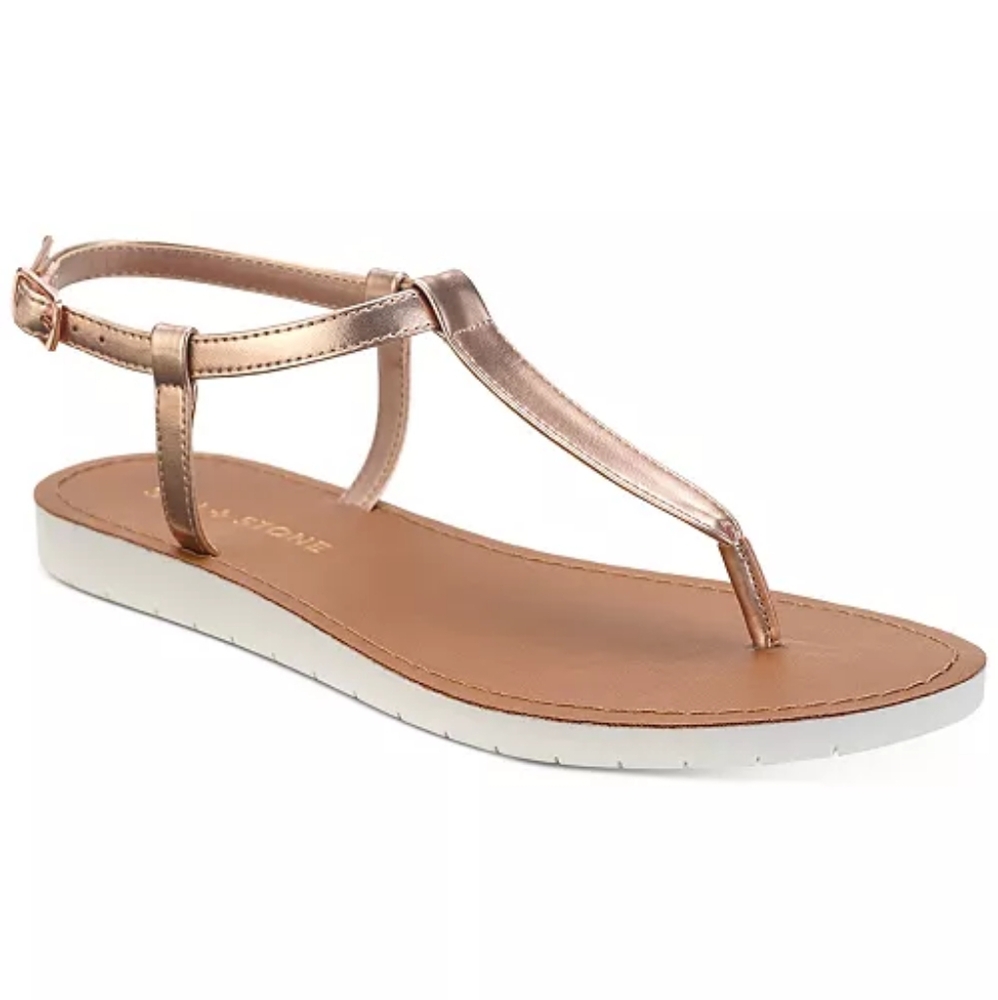 NWB Sun + Stone Kristi T-Strap Flat Sandals Gold Size 10
